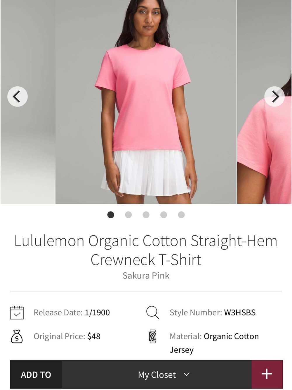 Lululemon Sakura Pink Crewneck Short Sleeve Cotton Tee - Size 8
